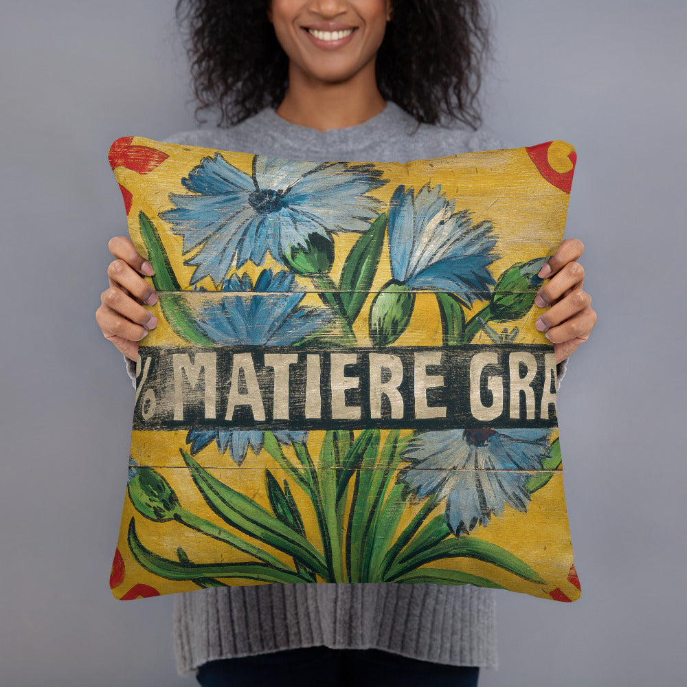 18 x 18 Blue Flower Throw Pillow on Yellow