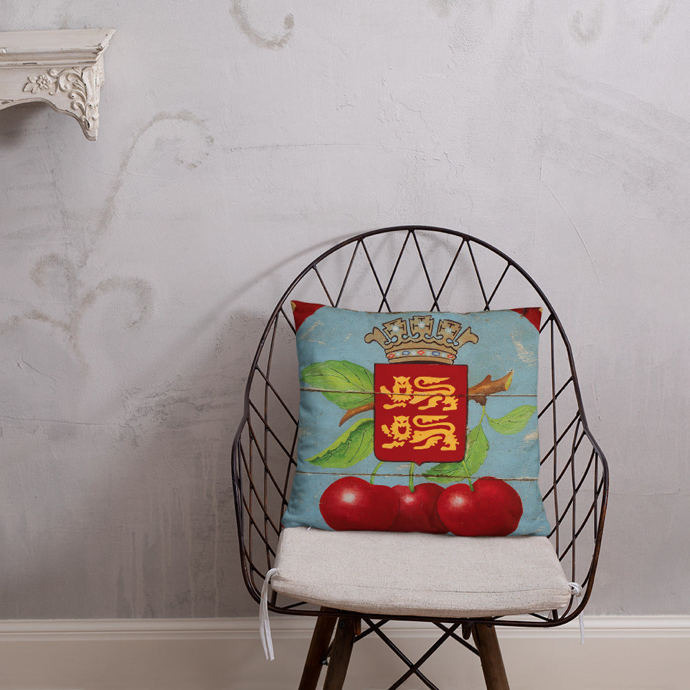 18 x 18 Red Cherries Red Border Throw Pillow