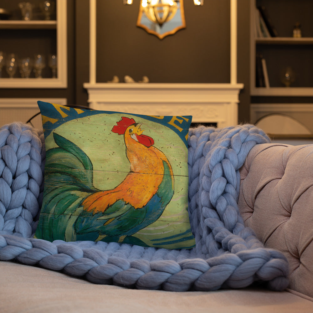 18 x 18 Blue Rooster Throw Pillow