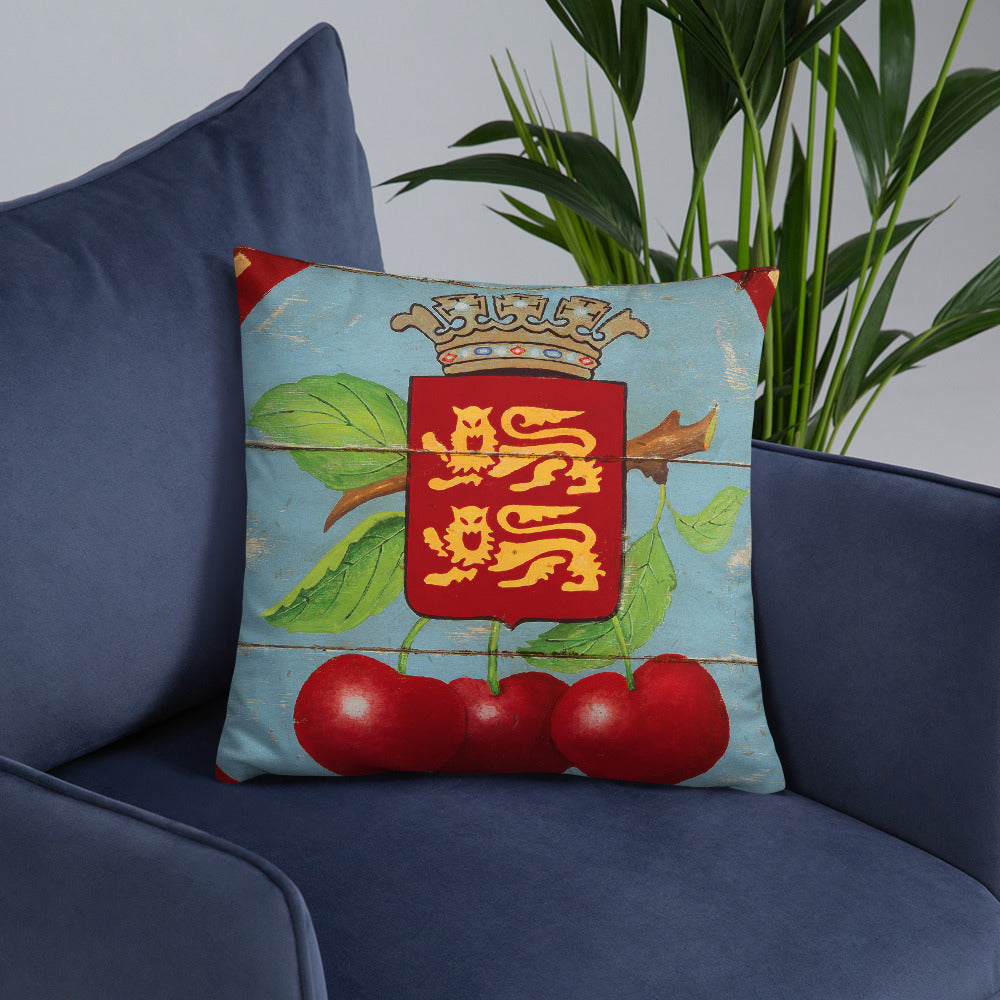18 x 18 Red Cherries Red Border Throw Pillow