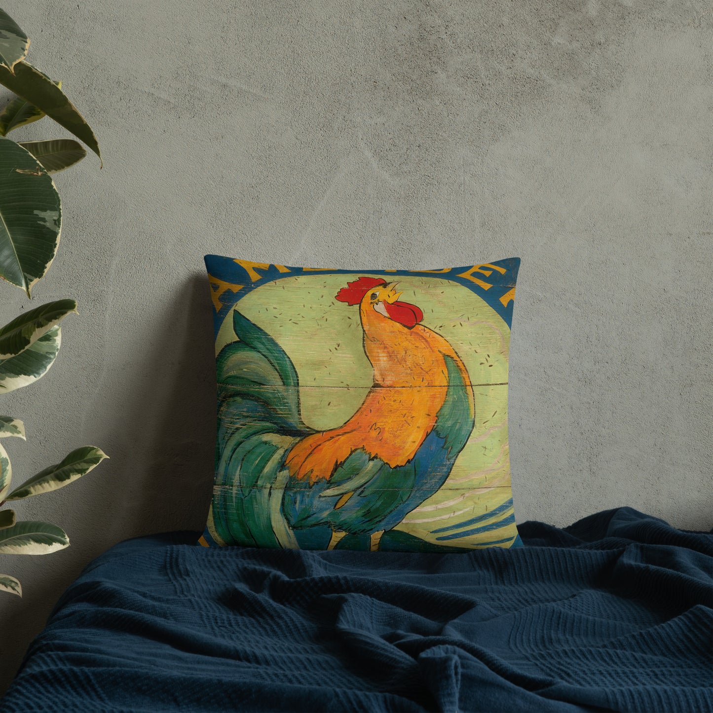 18 x 18 Blue Rooster Throw Pillow