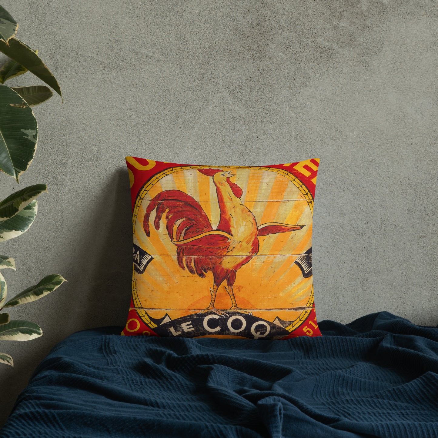 18 x 18 Red & Yellow Sun Rooster Throw Pillow