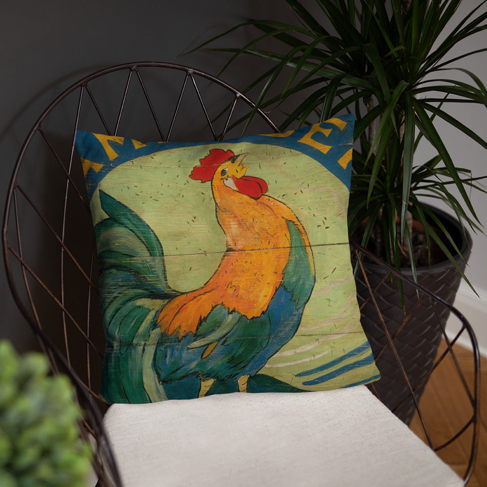 18 x 18 Blue Rooster Throw Pillow