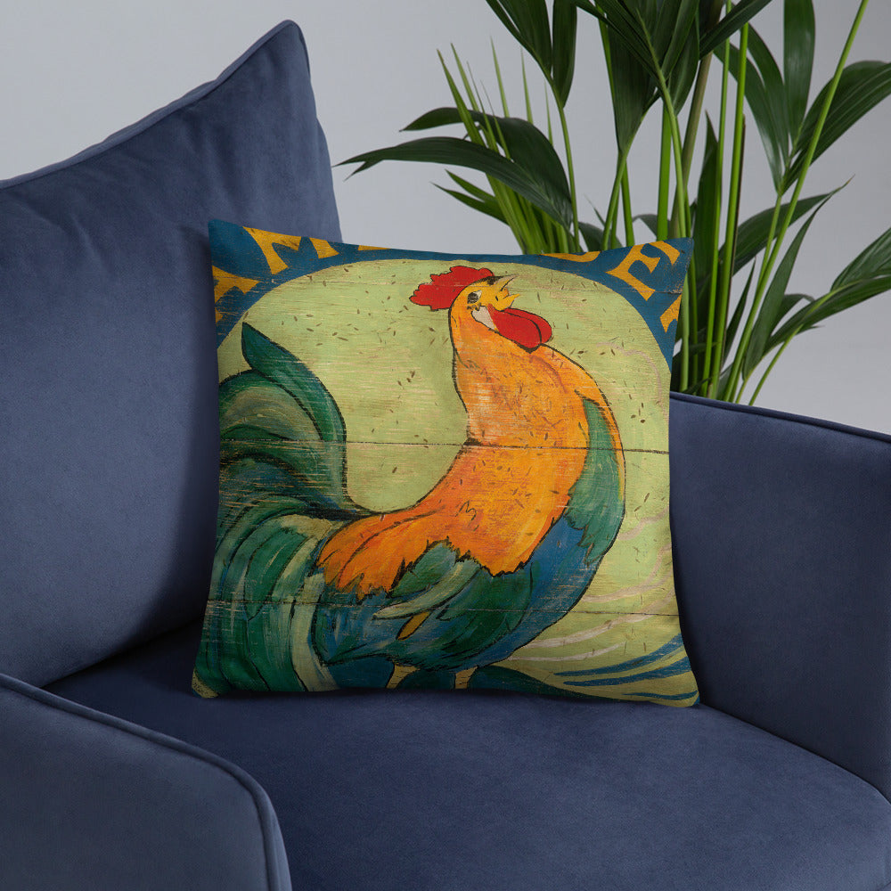 18 x 18 Blue Rooster Throw Pillow