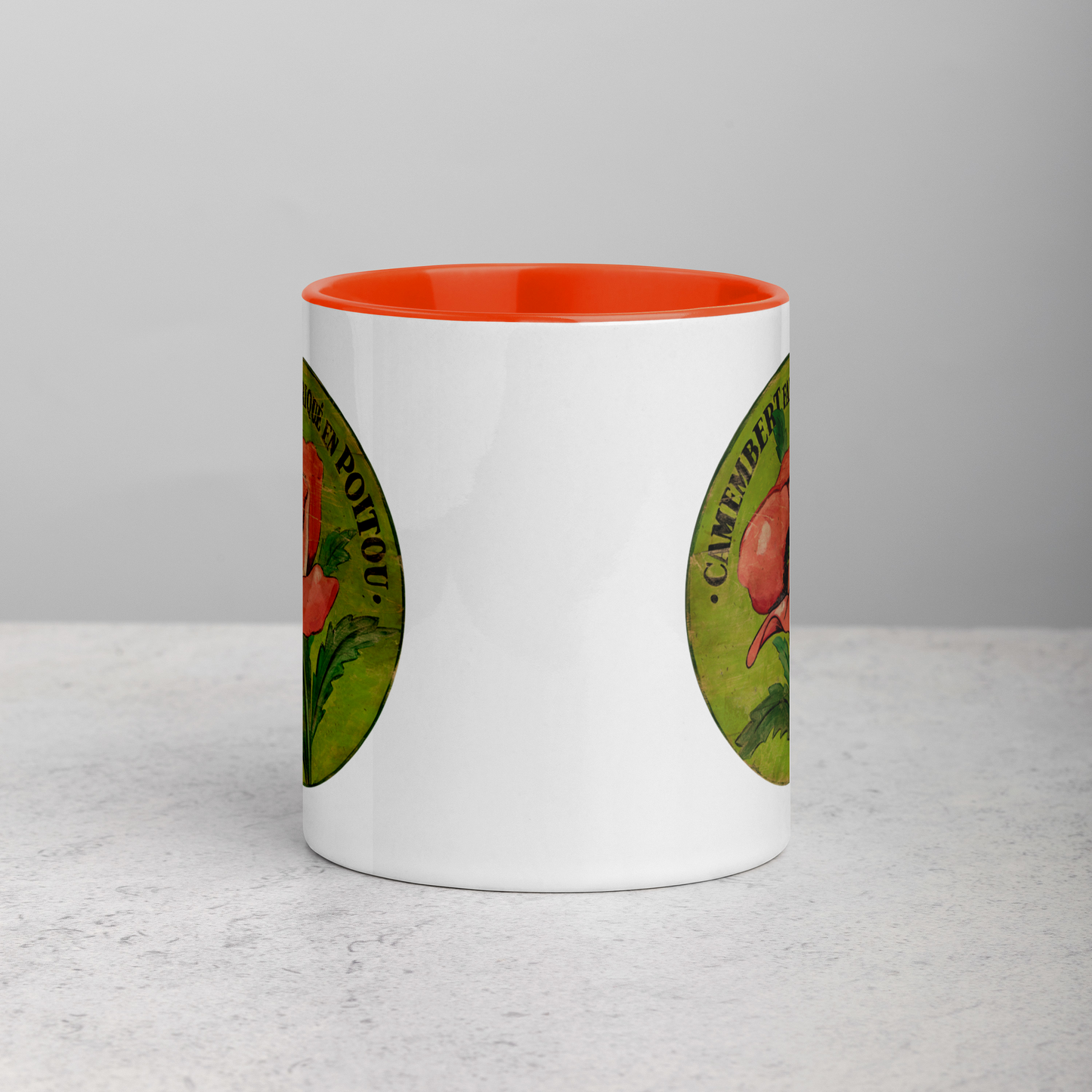 Pink Poppy Mug on green with Color Inside