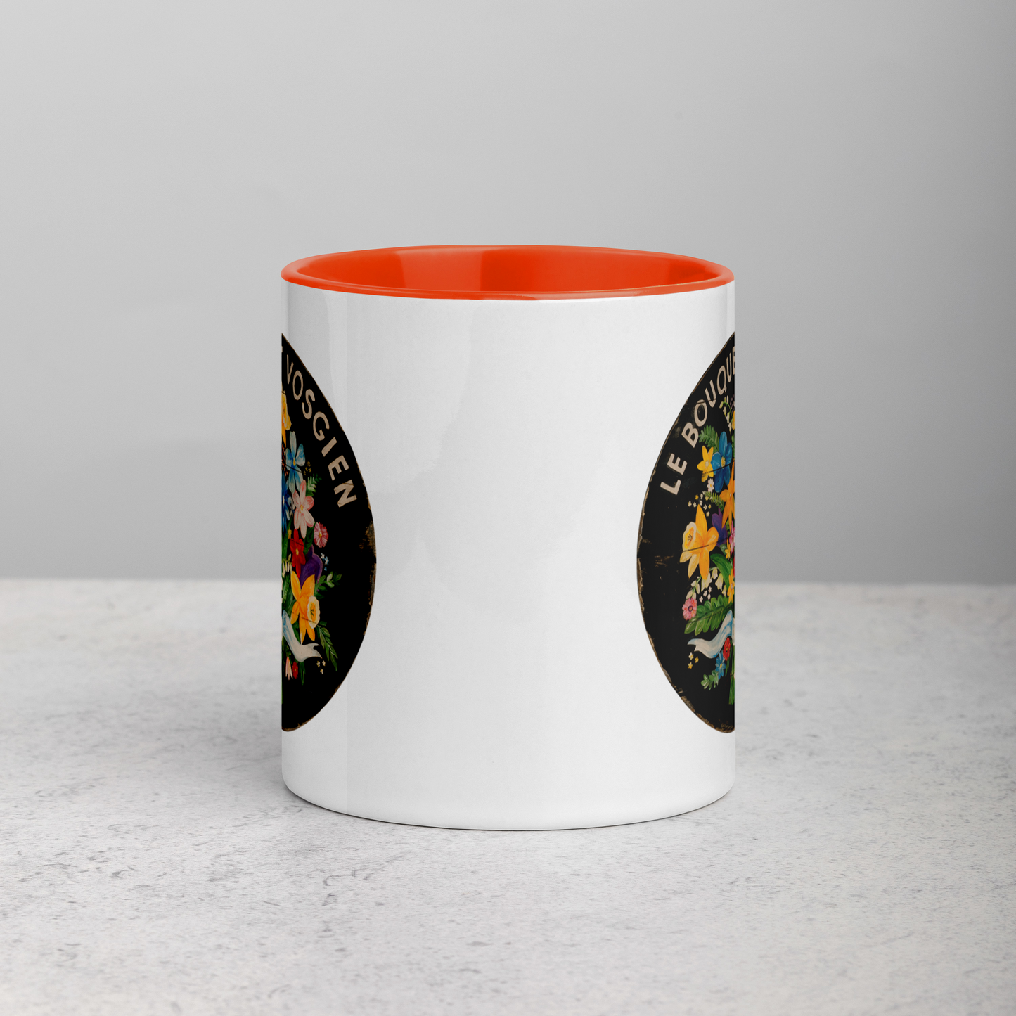 Bouquet of Flowers on Black Mug with Color Inside