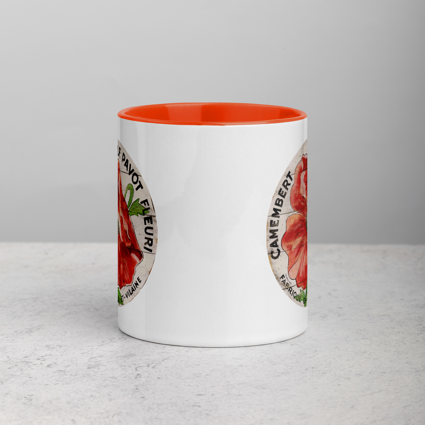 Red Poppy on cream Mug with Color Inside