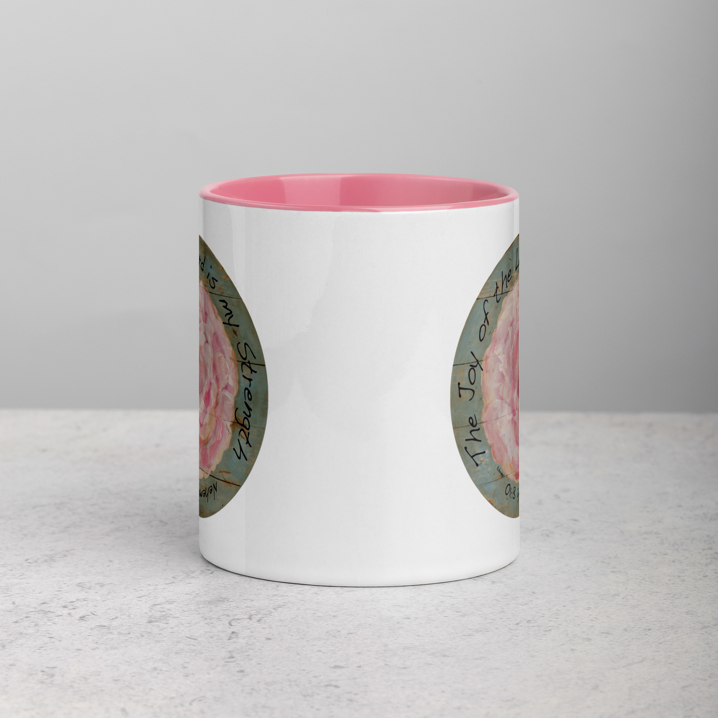 Pink Flower Joy Mug with Color Inside