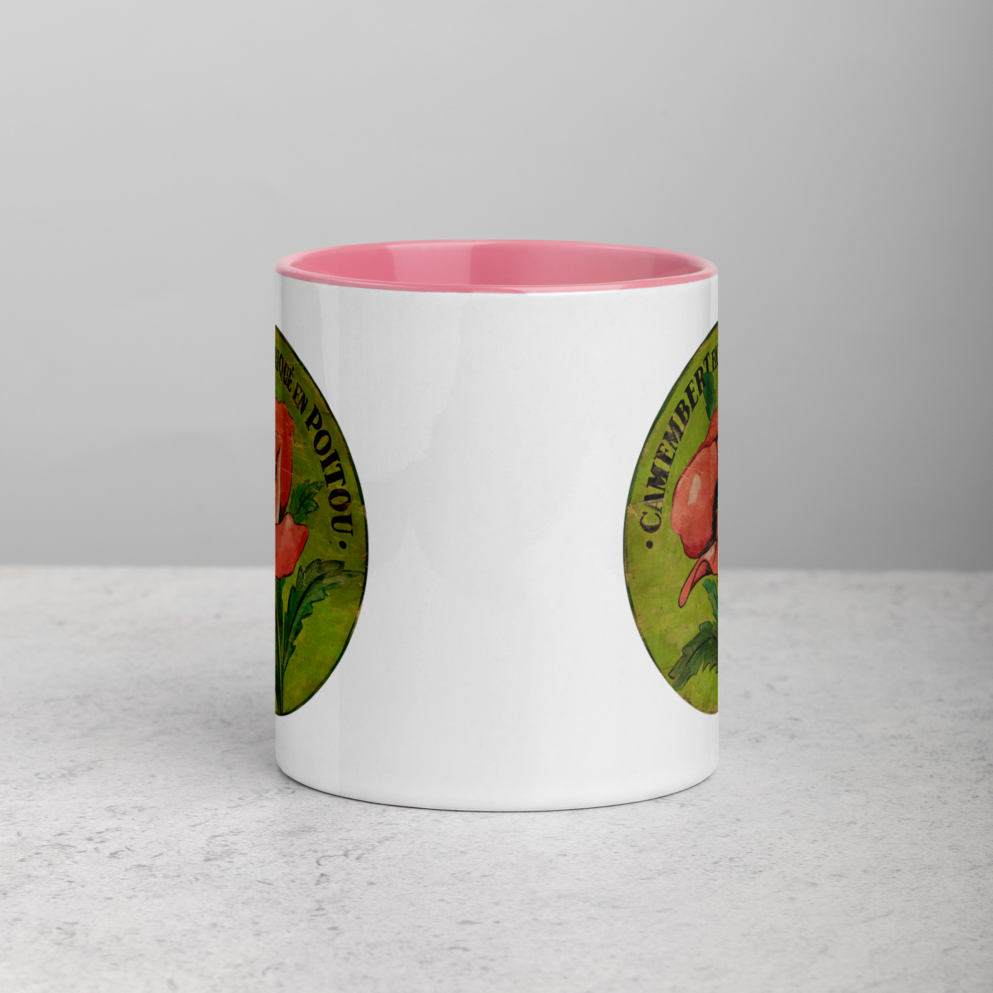 Pink Poppy Mug on green with Color Inside
