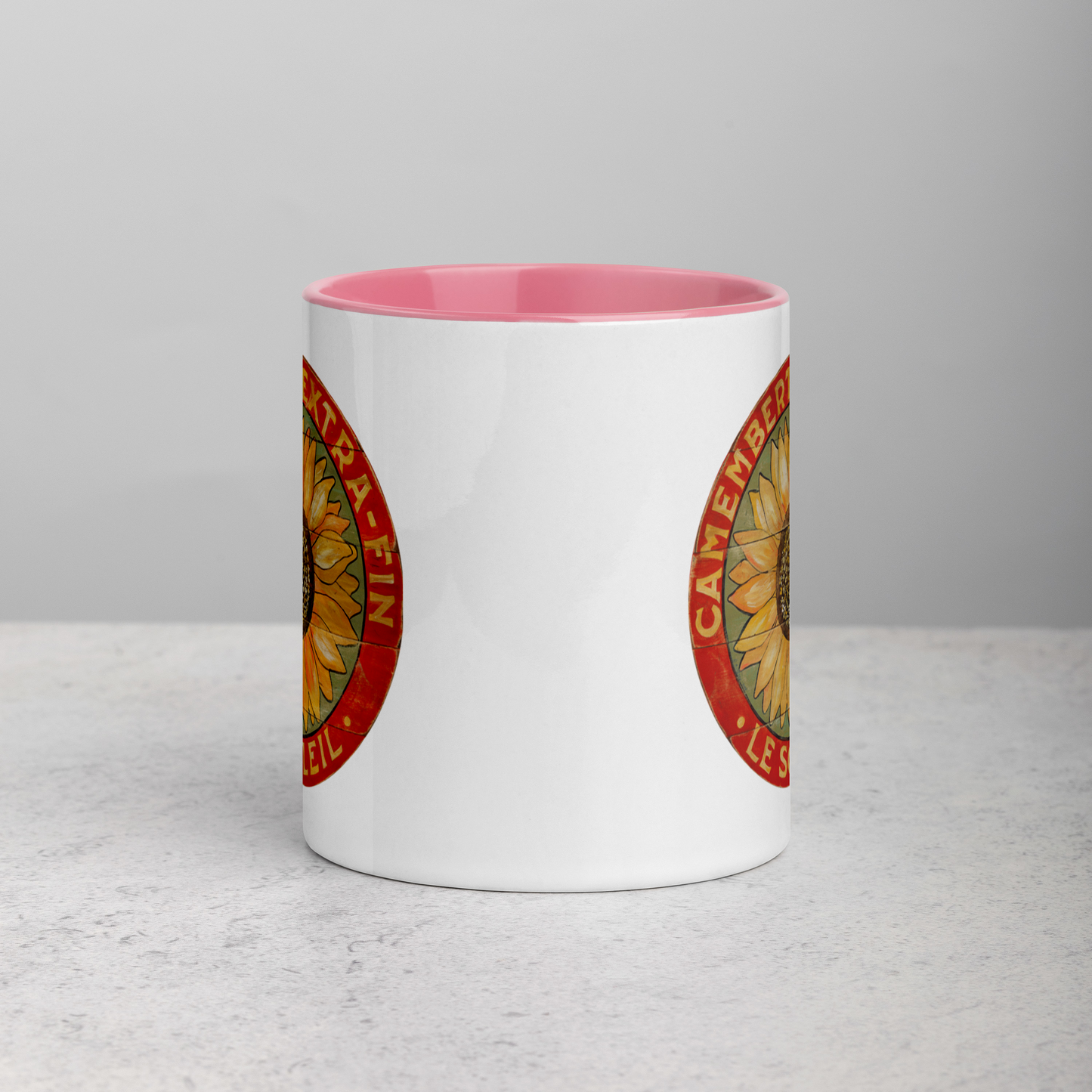 Yellow Sunflower on Sage Mug with Color Inside