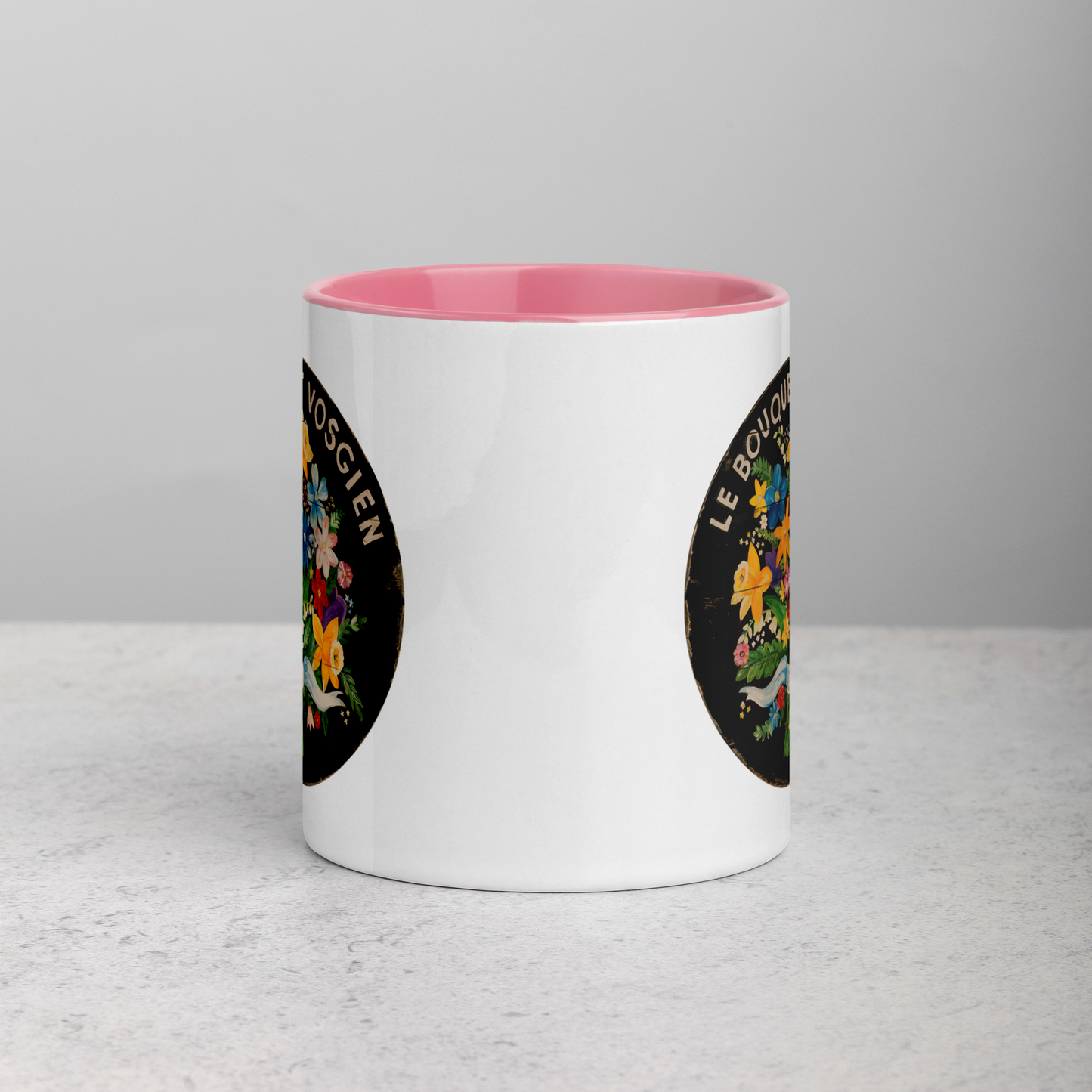 Bouquet of Flowers on Black Mug with Color Inside