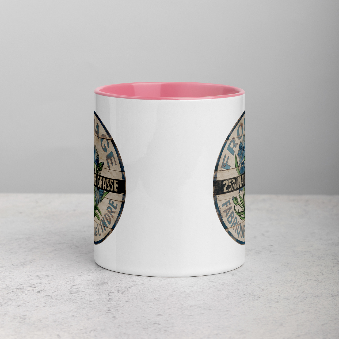 Blue and White Flower Mug with Color Inside