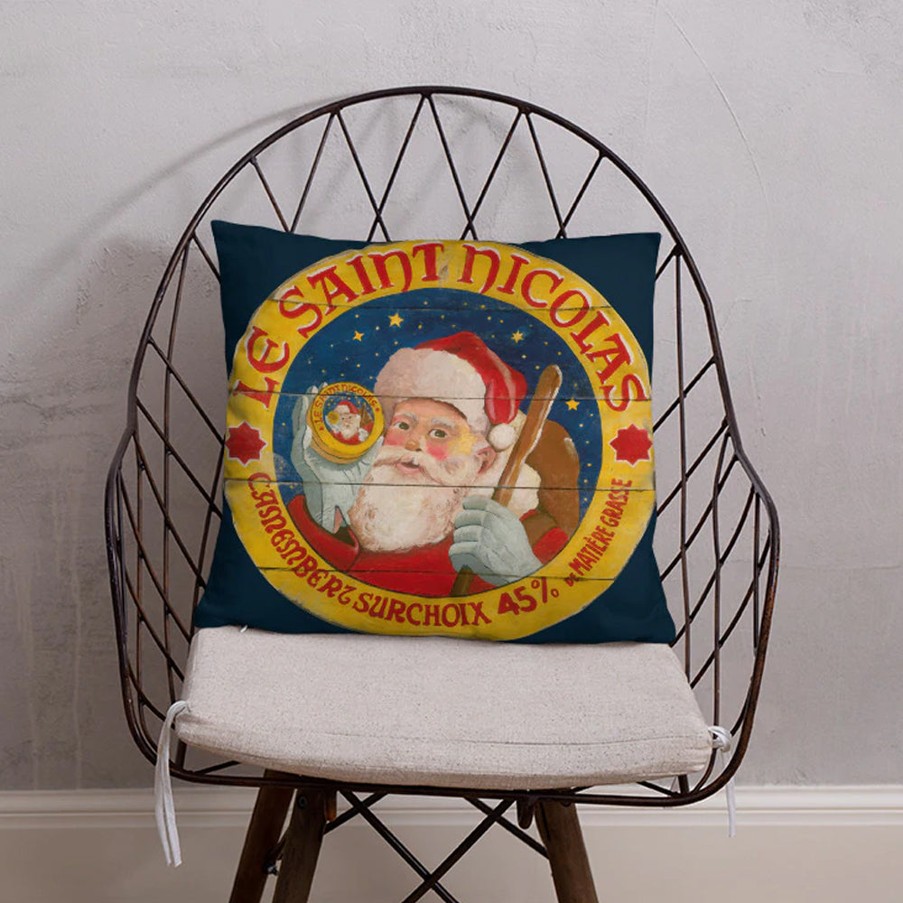 Christmas Santa Throw Pillow on Blue 18 x 18
