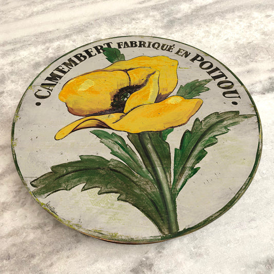 Yellow Poppy Stem on Cream Wood Lazy Susan - 15" & 23"