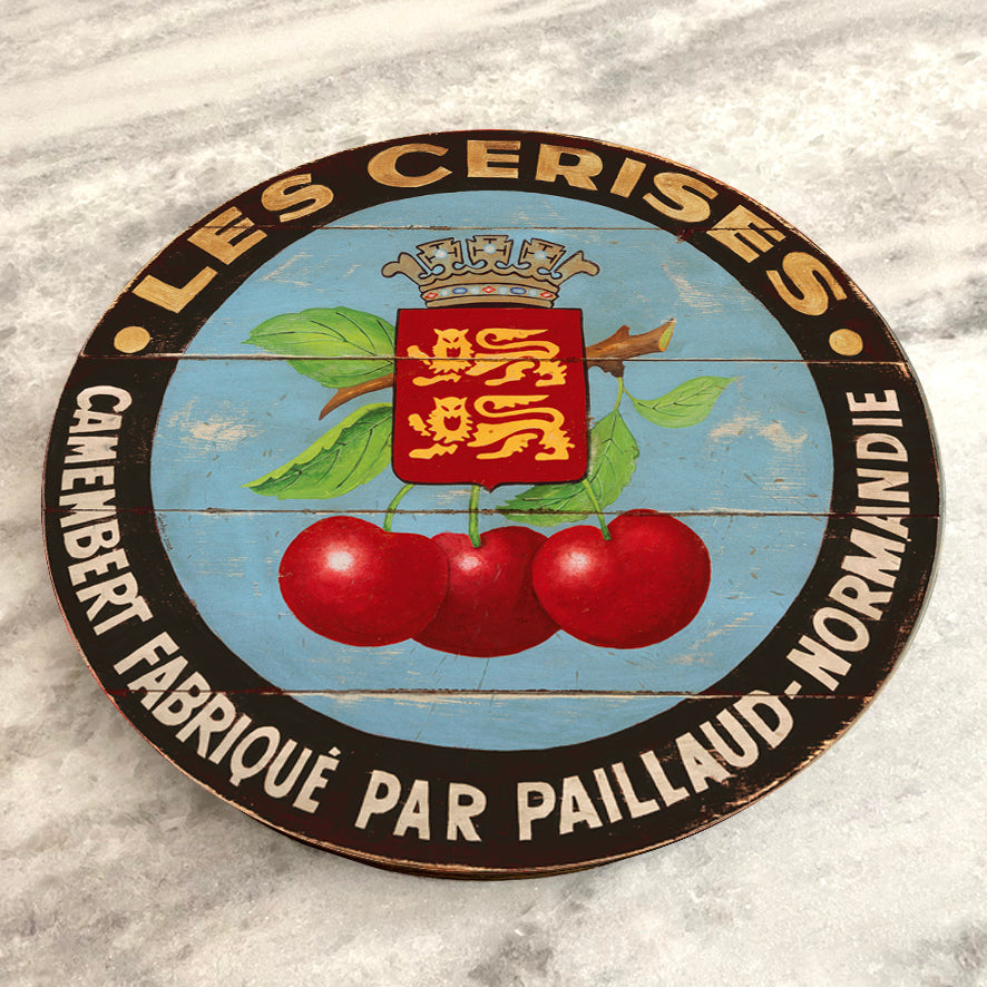 Red Cherries with Black Border on Wood Lazy Susan - 15" or 23"