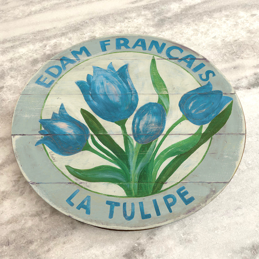 Blue Tulips on Wood Lazy Susan - 15" & 23"