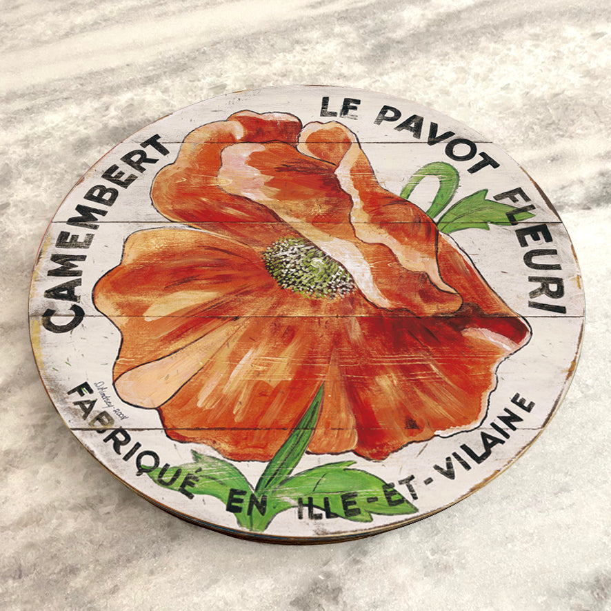 Orange Poppy cream Wood Lazy Susan - 15" or 23"