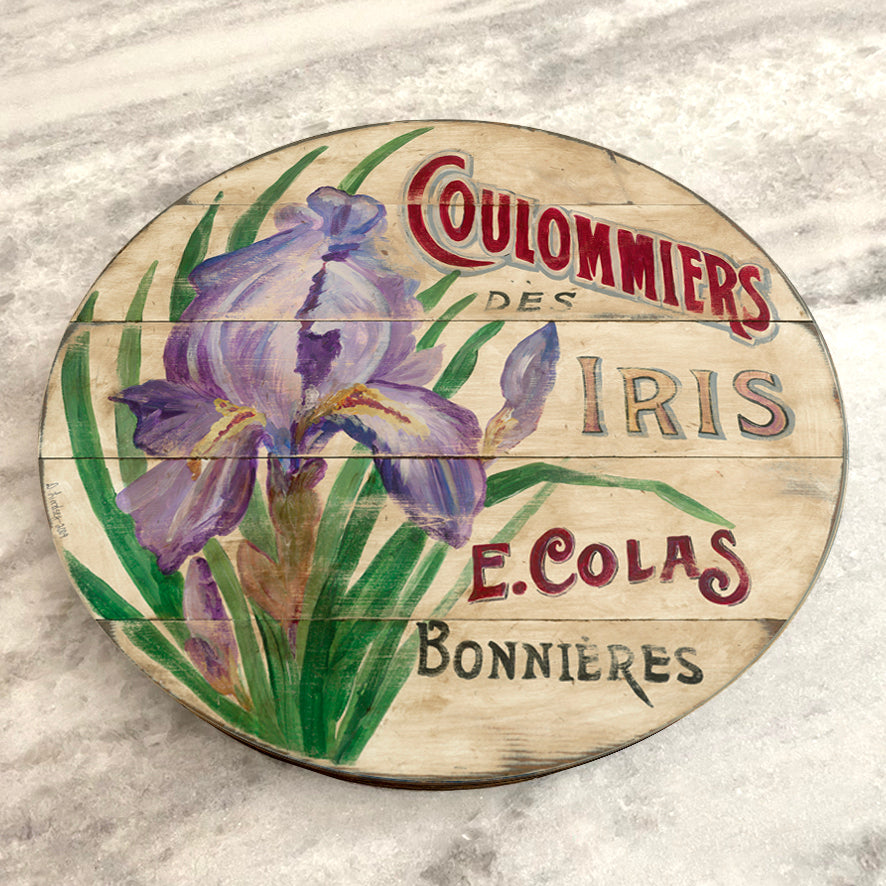 Purple Iris on Cream Wood Lazy Susan - 15" or 23"