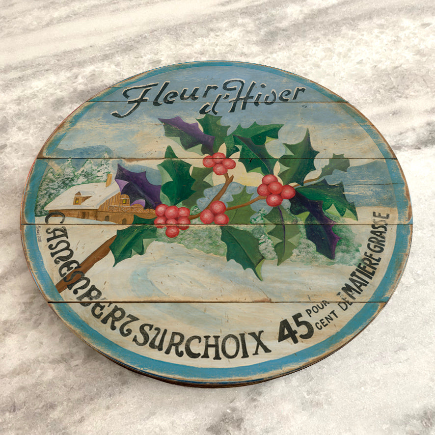 Winter Holly on Wood Lazy Susan - 15" or 23"