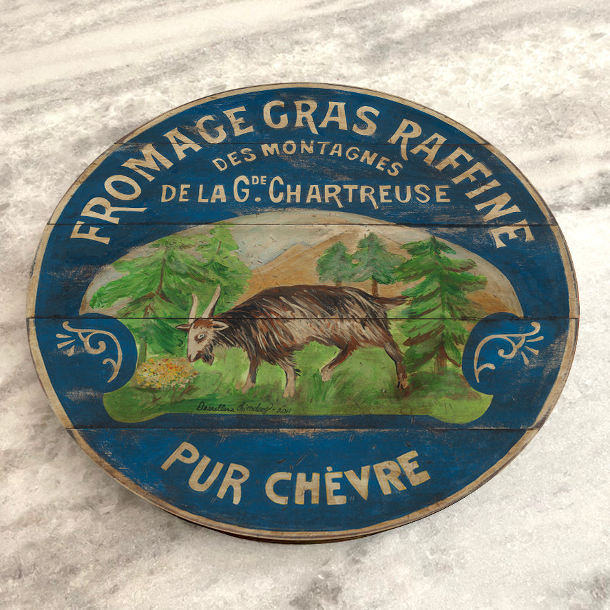 Happy French Goat on Wood Lazy Susan - 15" or 23"