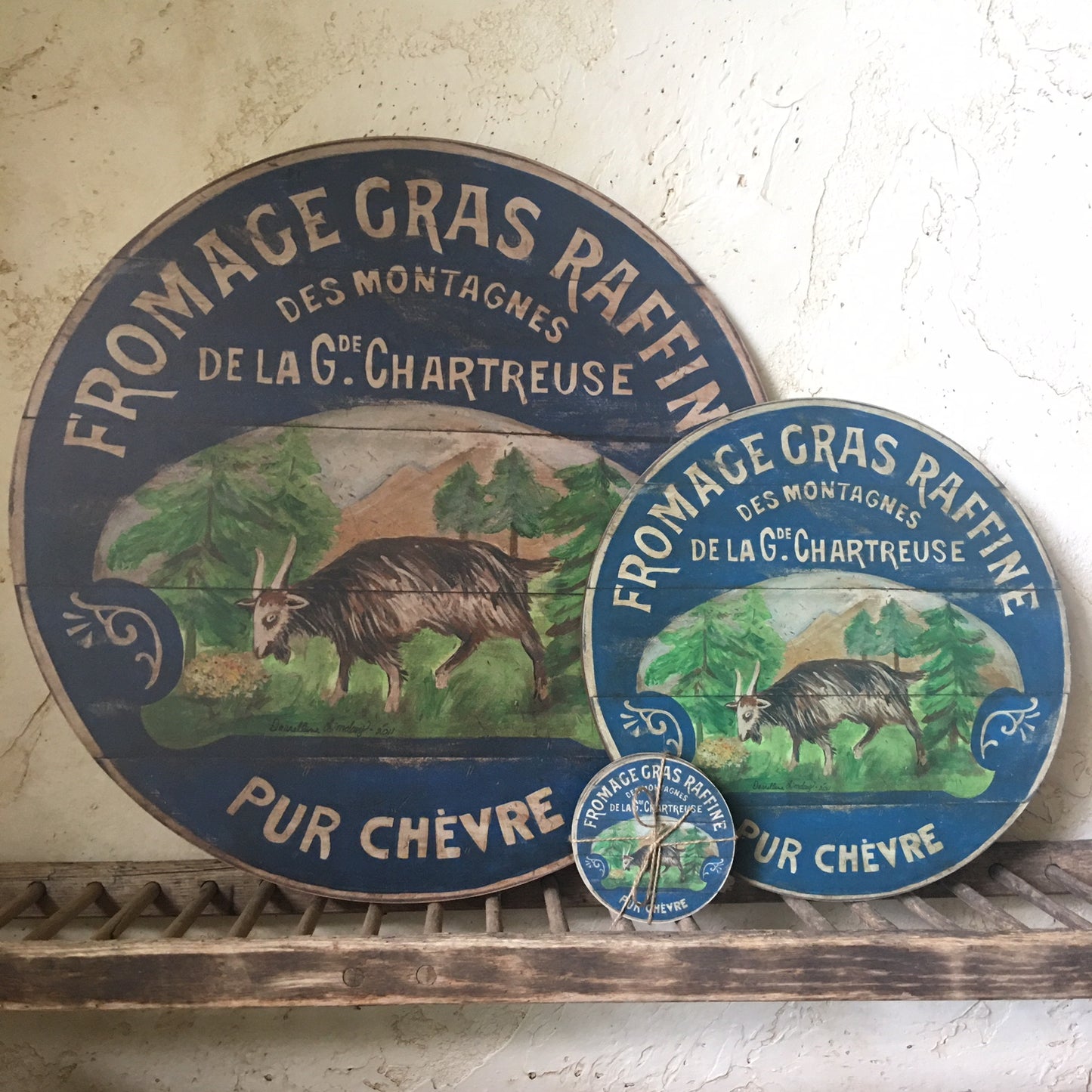Happy French Goat 15" or 23" Wall Art or Lazy Susan