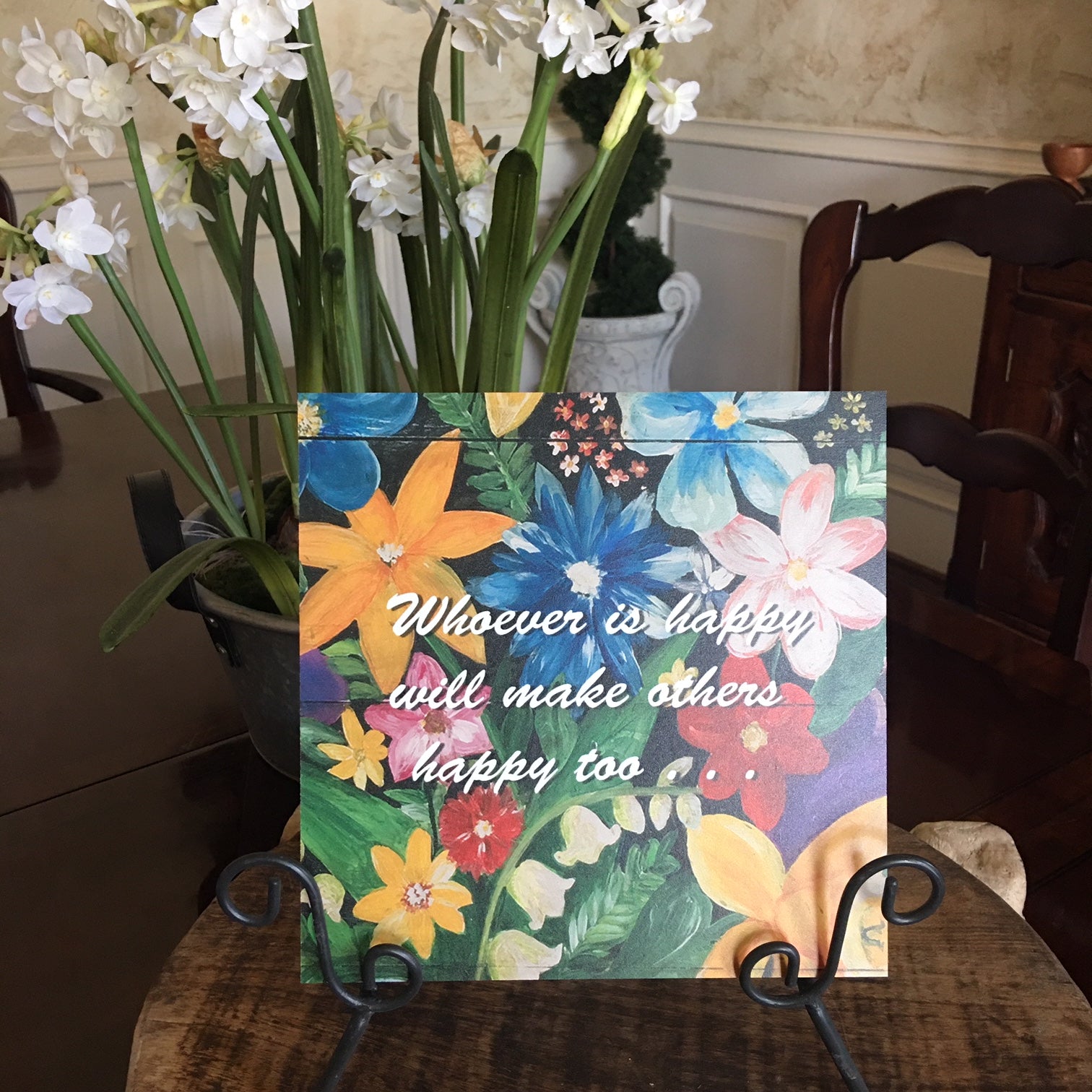 Happy Square Inspirational Bouquet of Flowers Art