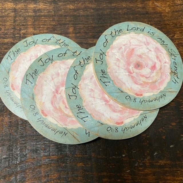 Pink Flower Joy of the Lord coasters (set of 4)