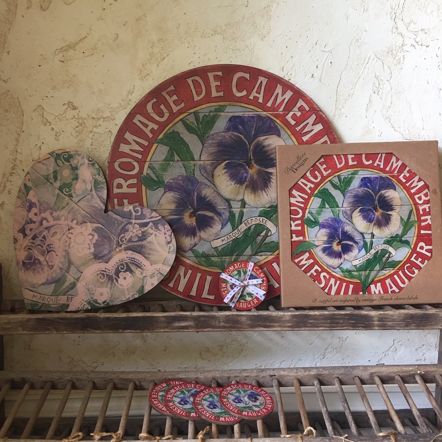 Purple Pansies Art and Lazy Susans and Heart Board