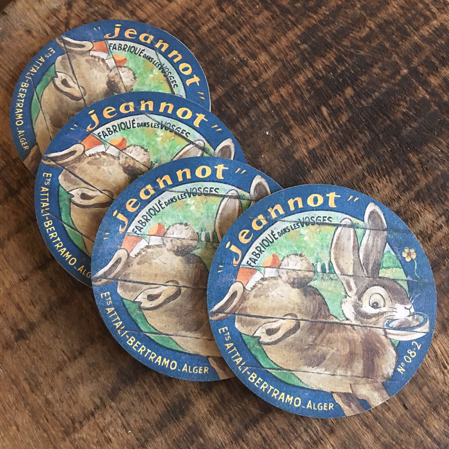Brown Rabbit with Cheese wood Coasters (set of 4)