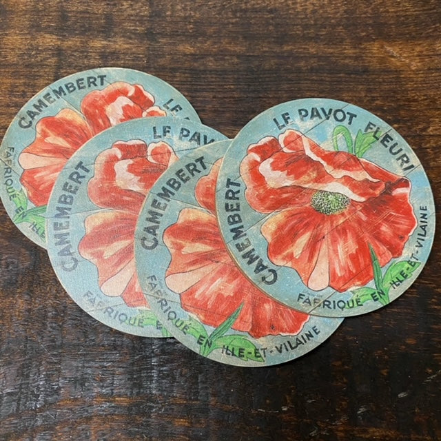 Red Poppy on blue background Coasters (set of 4)