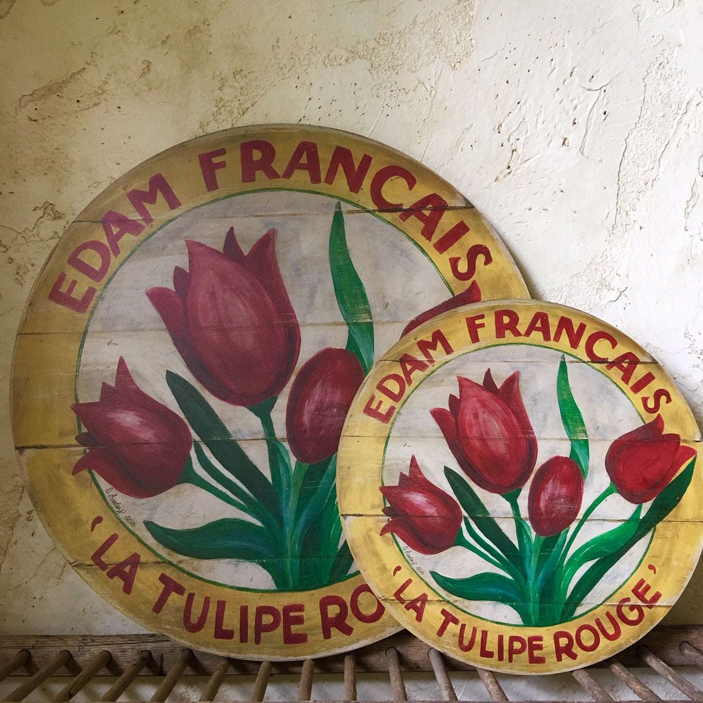 Red Tulip with Yellow border 15" or 23" Wall Art or Lazy Susan