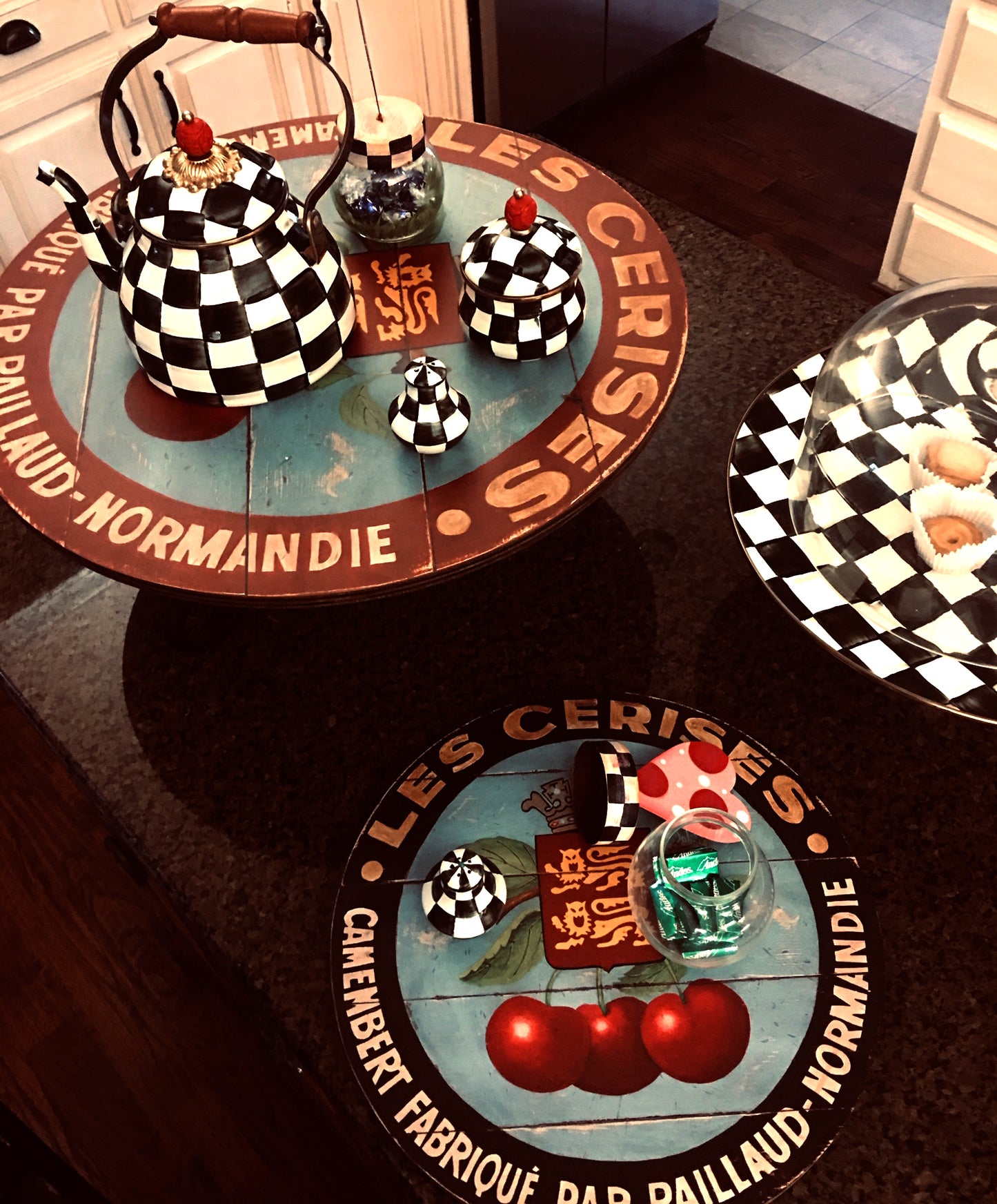 Red Cherries with Black Border Wall Art or Lazy Susan