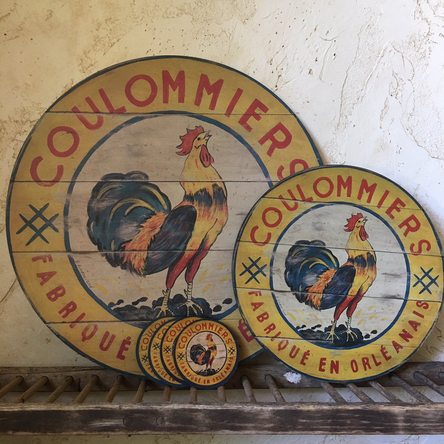 Yellow Rooster 15" or 23" Wall Art or Lazy Susan on wood