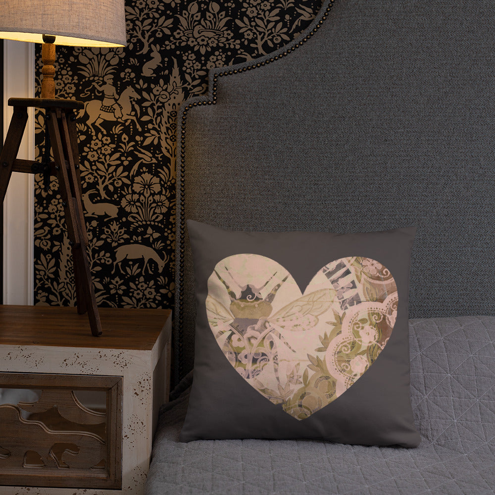 Heart Throw Pillow with our Vintage Bee Design 18 x 18