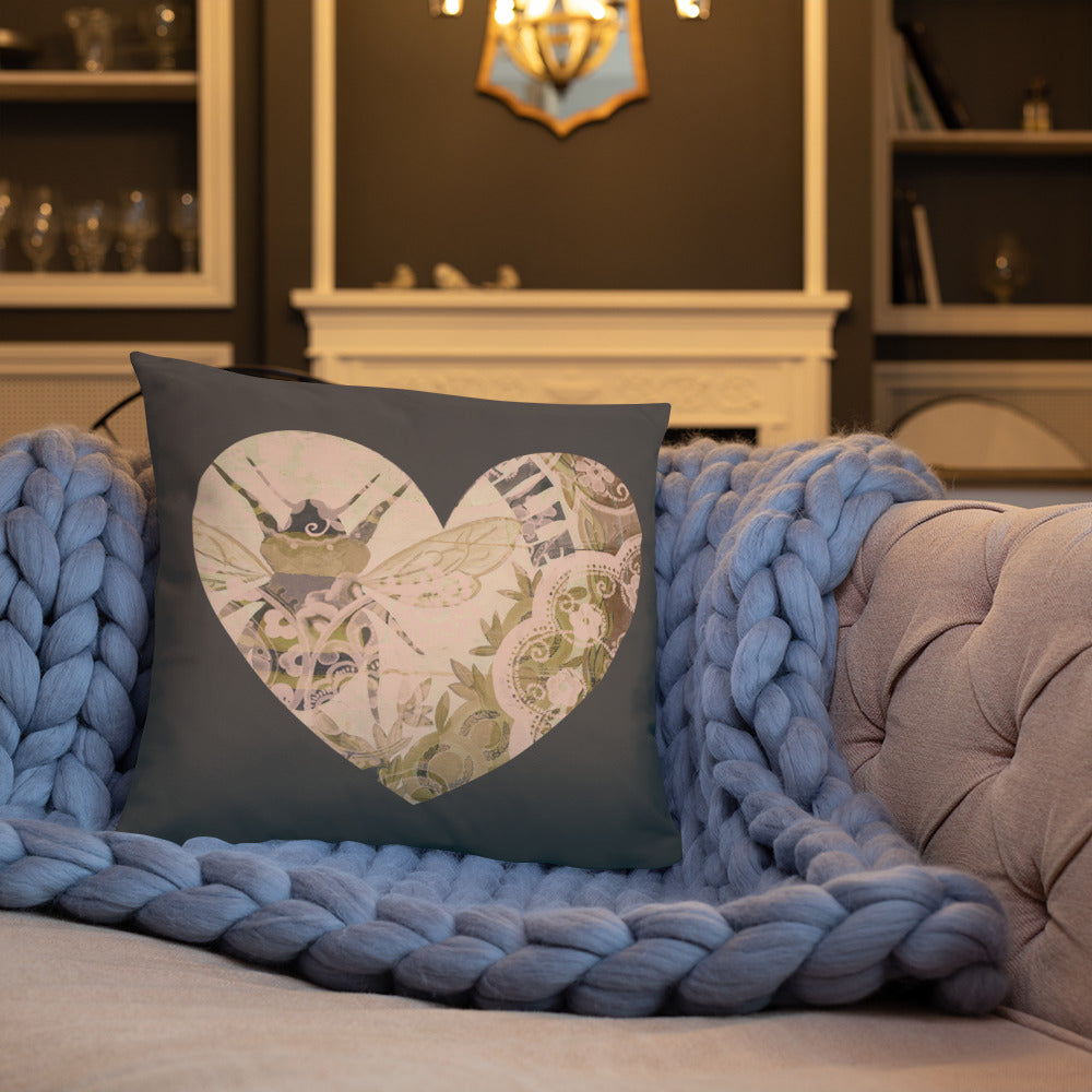 Heart Throw Pillow with our Vintage Bee Design 18 x 18