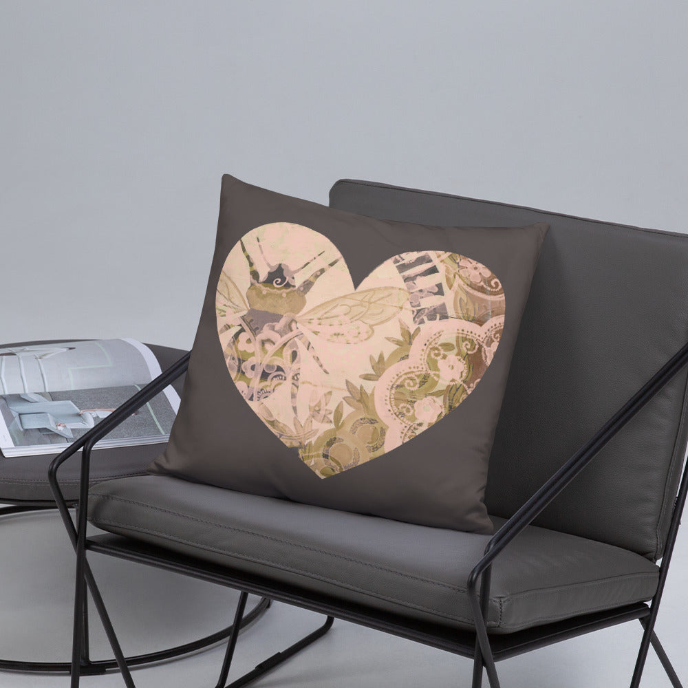 Heart Throw Pillow with our Vintage Bee Design 18 x 18