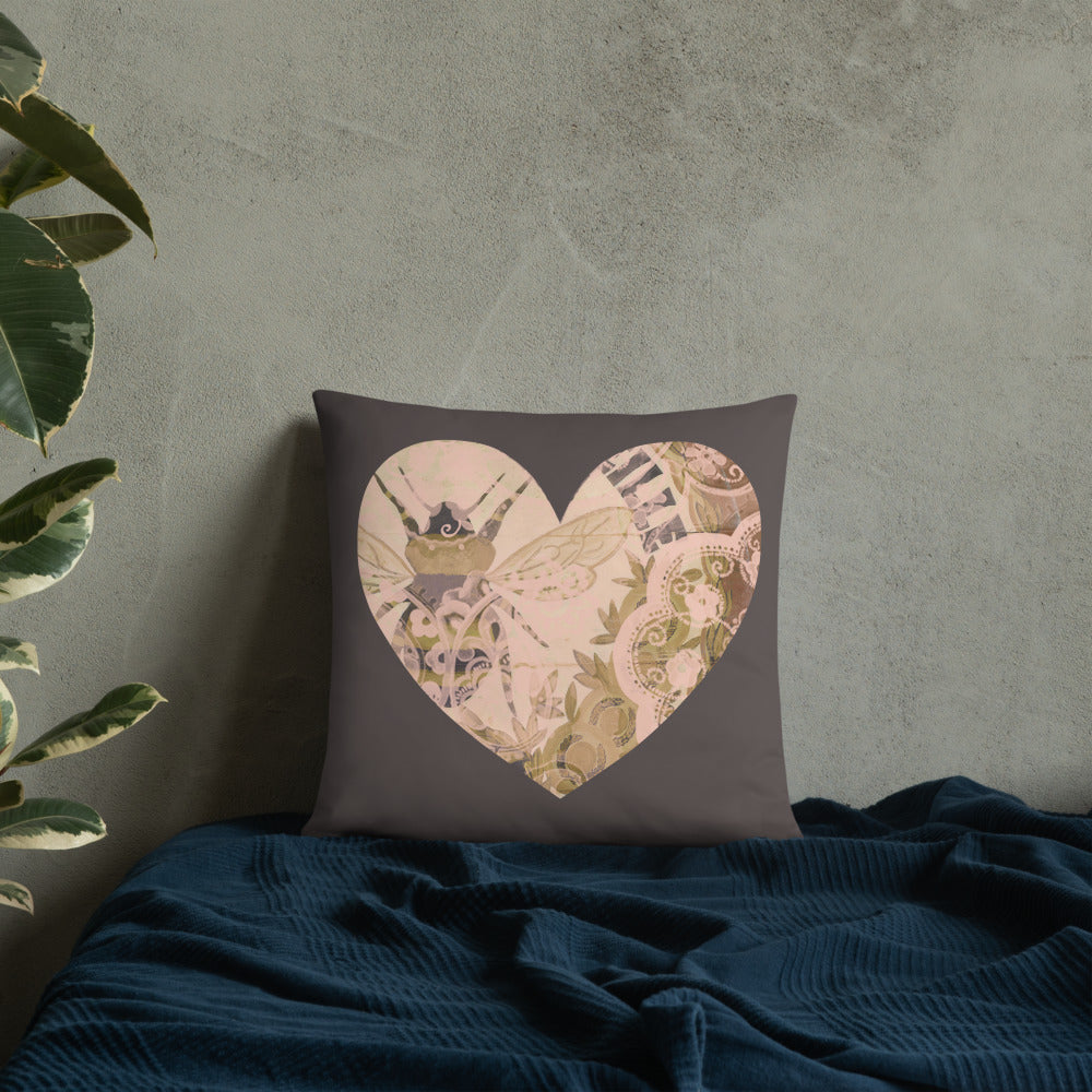 Heart Throw Pillow with our Vintage Bee Design 18 x 18