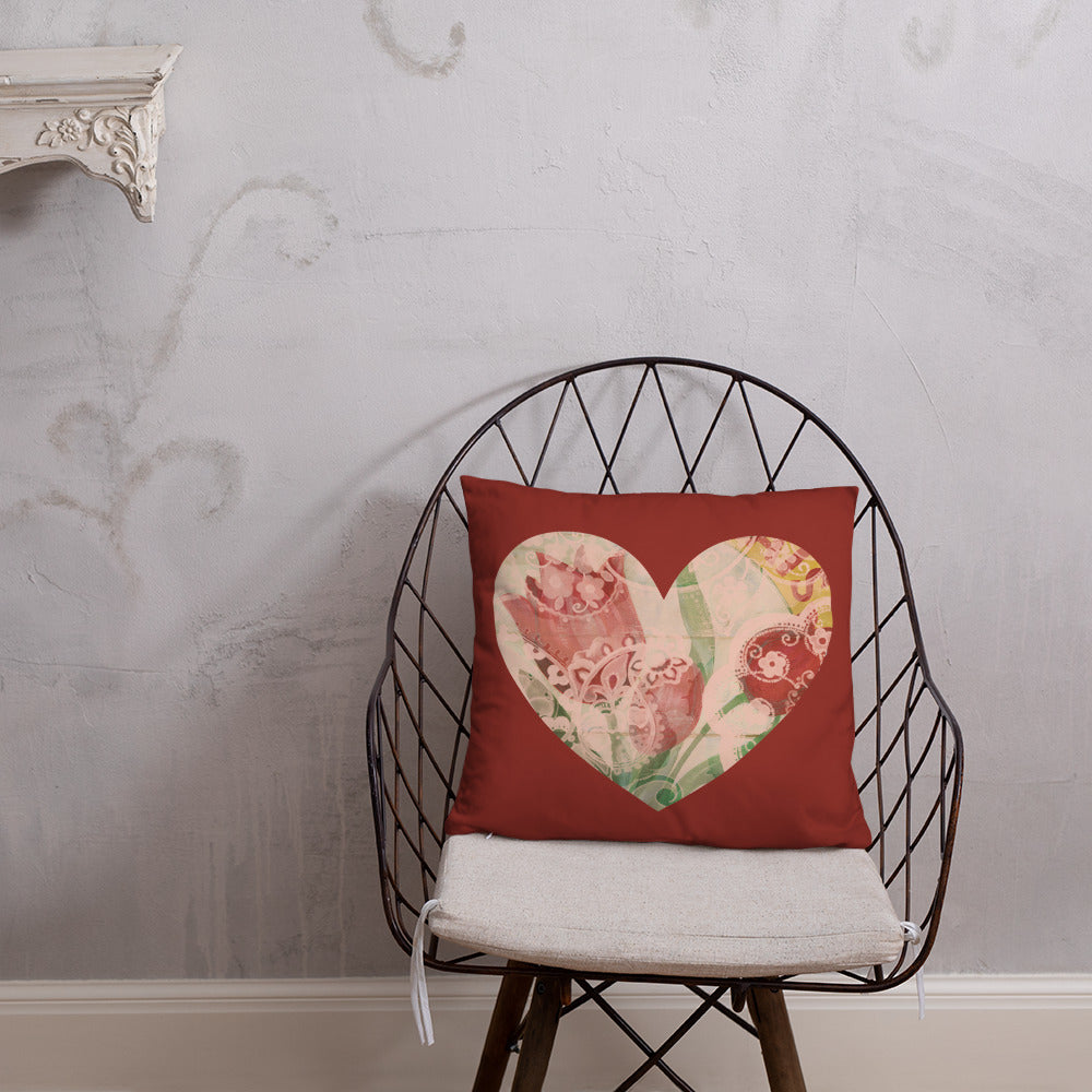 Heart Throw Pillow with our Red Tulip Art 18 x 18