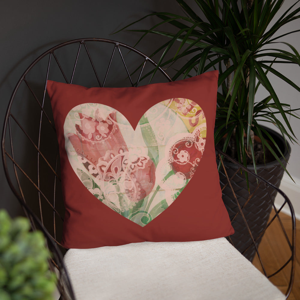 Heart Throw Pillow with our Red Tulip Art 18 x 18