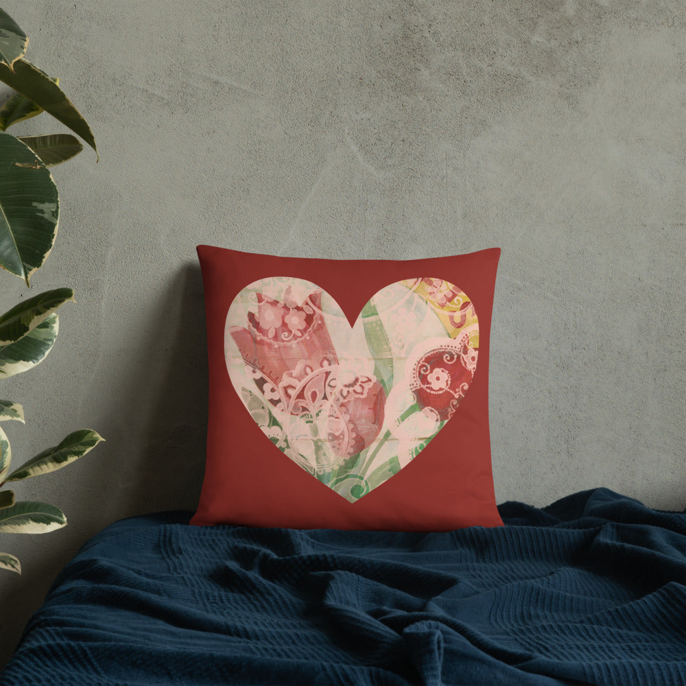 Heart Throw Pillow with our Red Tulip Art 18 x 18