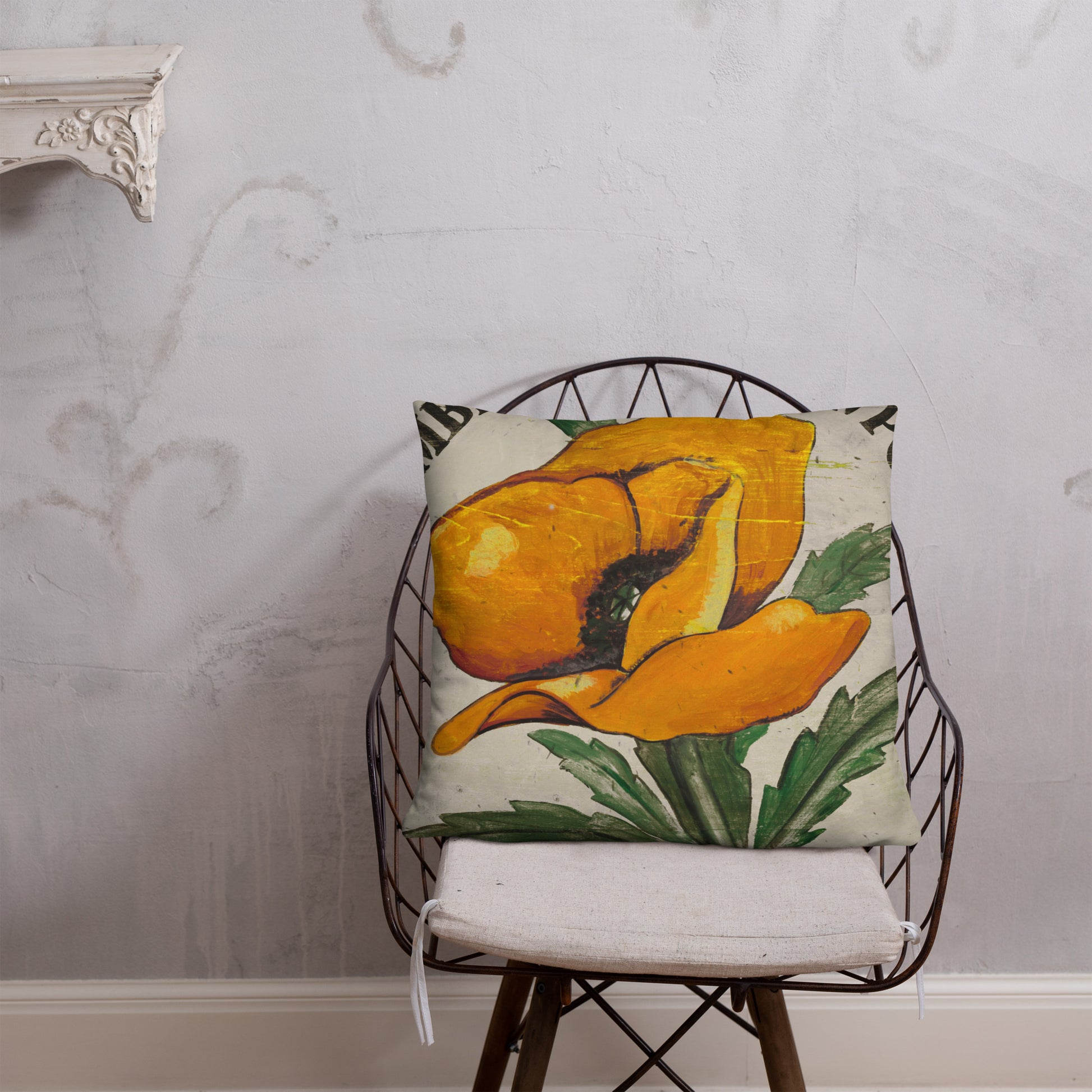 22 x 22 Orange Poppy Stem Throw Pillow