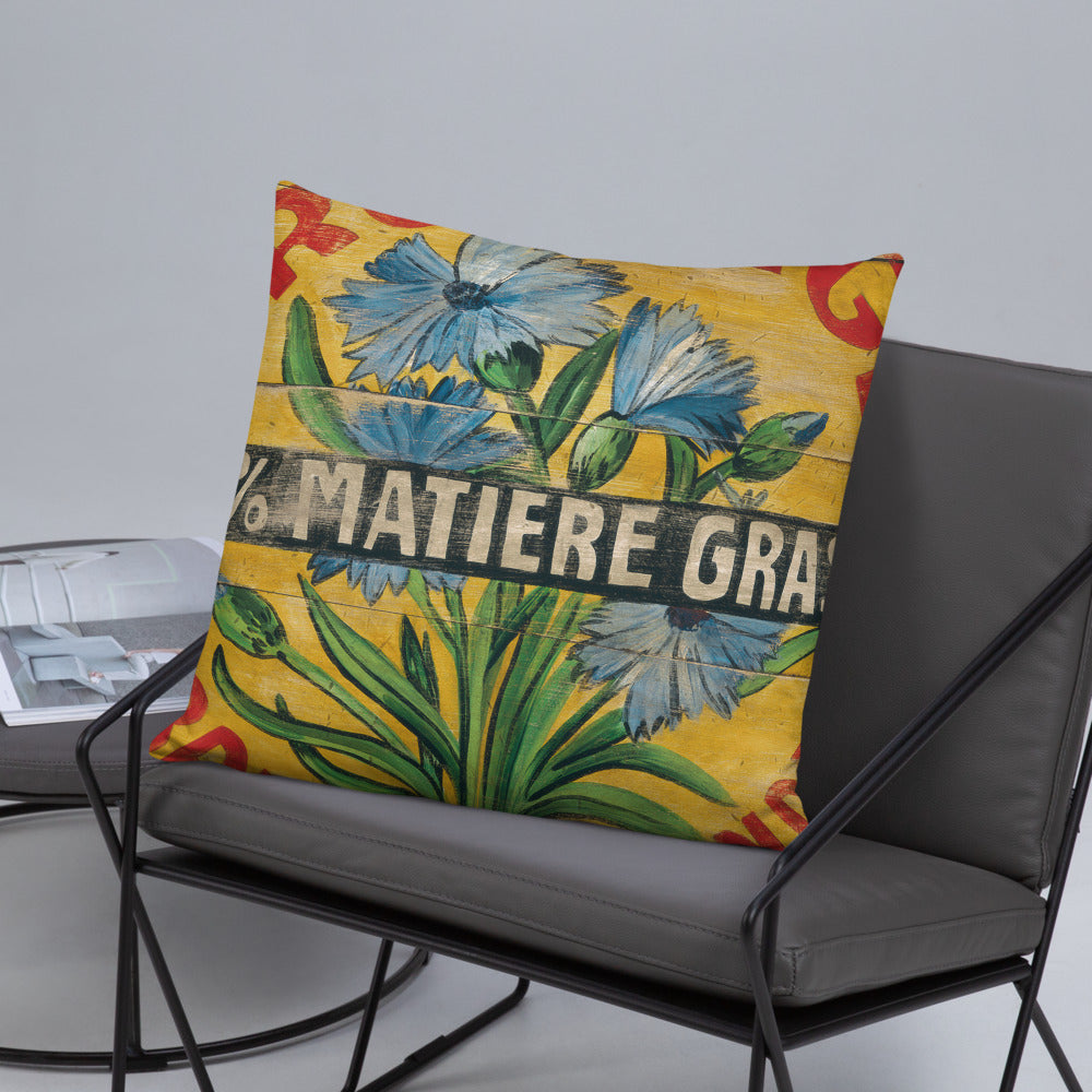 22 x 22 Blue Flower Throw Pillow on Yellow