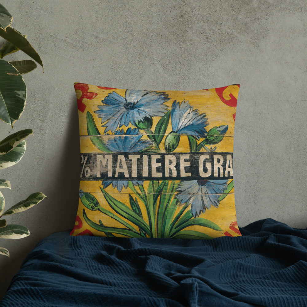 22 x 22 Blue Flower Throw Pillow on Yellow