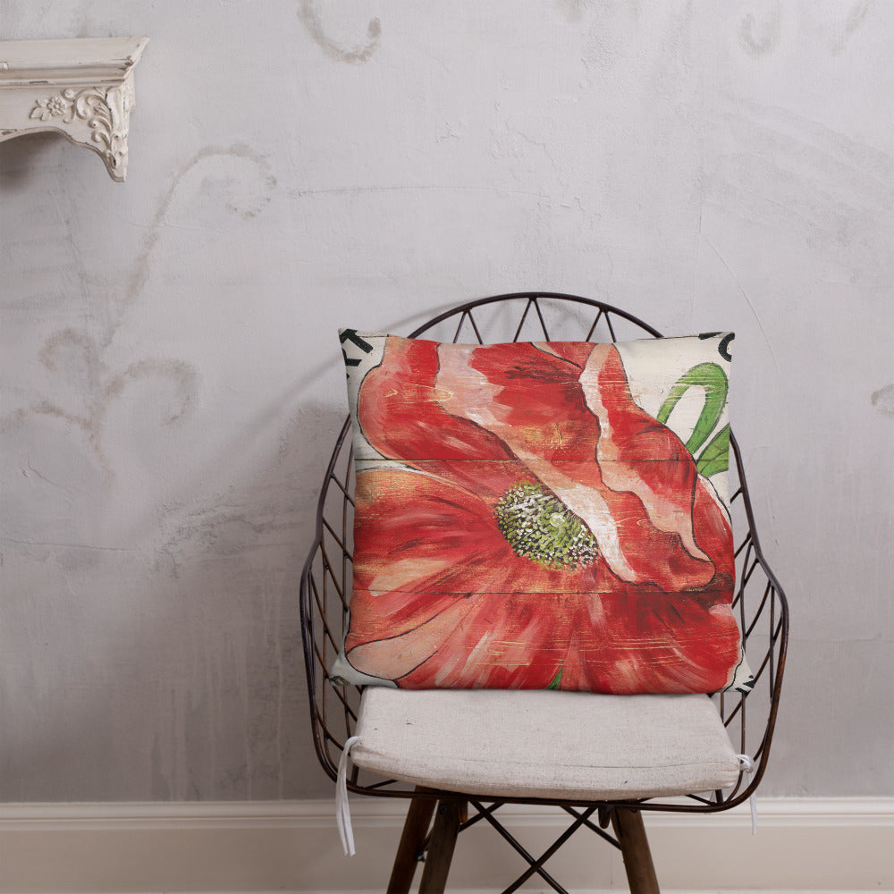 22 x 22 Red Poppy Throw Pillow on Cream