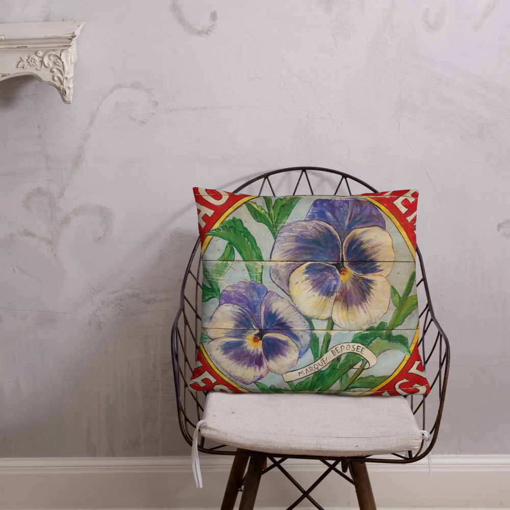 22 x 22 Purple Pansies Throw Pillow