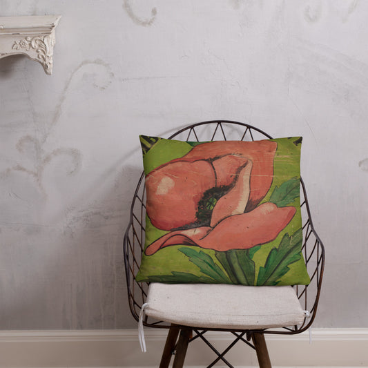 22 x 22 Pink Poppy Throw Pillow on Green