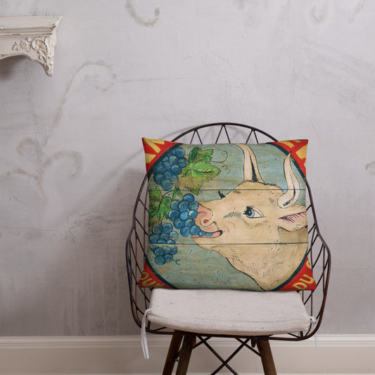 22 x 22 Cow Eating Grapes Throw Pillow