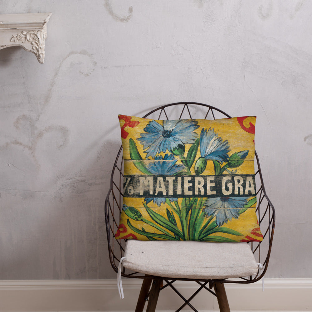 22 x 22 Blue Flower Throw Pillow on Yellow