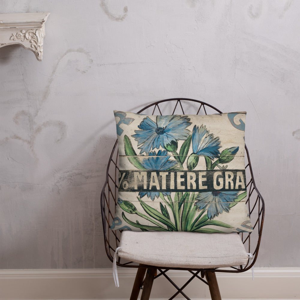22 x 22 Blue Flower throw pillow on cream background