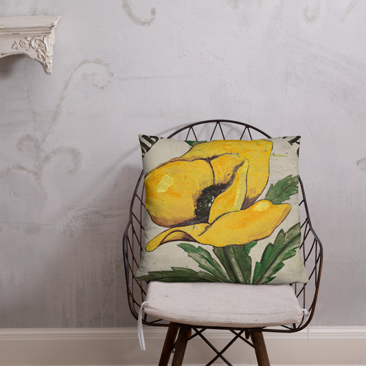 22 x 22 Yellow Poppy Stem Throw Pillow